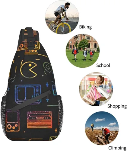 Vista 8 de Bolso tipo bandolera con estampado de videojuegos para videojuegos, mochila cruzada para hombro casual, mujeres y hombres