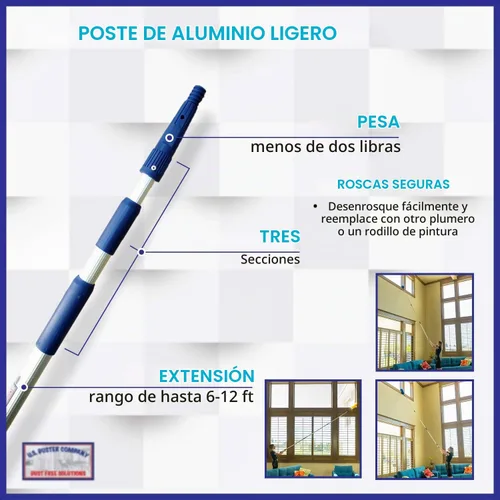Vista 5 de Plumero de telaraña con poste de extensión, ventilador de techo de microfibra de tamaño grande, extensible de 20 pies de alcance, poste telescópico
