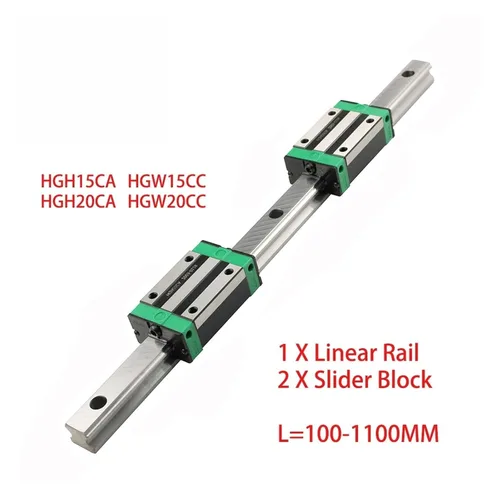 Vista 2 de HGR15/HGR20 Square Linear Guide Rail 100-950mm + 2 Slide Block Carriages for CNC Machines(HGH15CA,100mm)