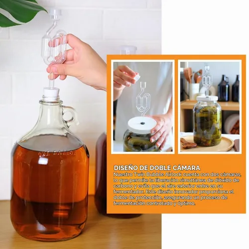 Vista 5 de Jarra de vidrio de 1 galón con cierre de aire, tapa de Polyseal negro y moño de goma #6.5 Clear Fermentation Jug for beer, wine, cider, mead and