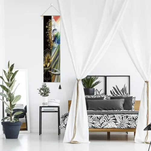Vista 6 de Póster colgante en lienzo para pared, lienzo de arte de Buda, decoración zen, cita de felicidad, tapiz de meditación motivacional para decoración
