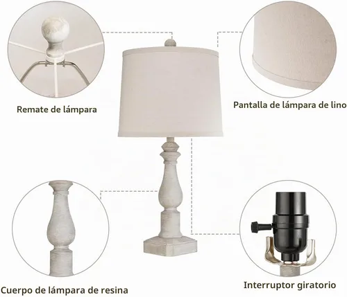 Vista 5 de Juego de 2 lámparas de mesa rústicas de 23 pulgadas para sala de estar, dormitorio, lámparas tradicionales de resina para mesita de noche para sala