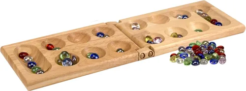 Vista 3 de Pressman Juego de Mesa Mancala Divertido juego clásico para adultos y niños Incluye 48 piedras de Mancala de vidrio y tablero de juego de madera