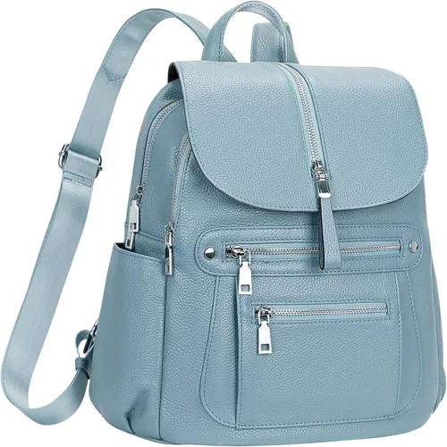 Vista 2 de ALTOSY Mochila de cuero para mujer, bolso casual de moda con múltiples bolsillos y solapa