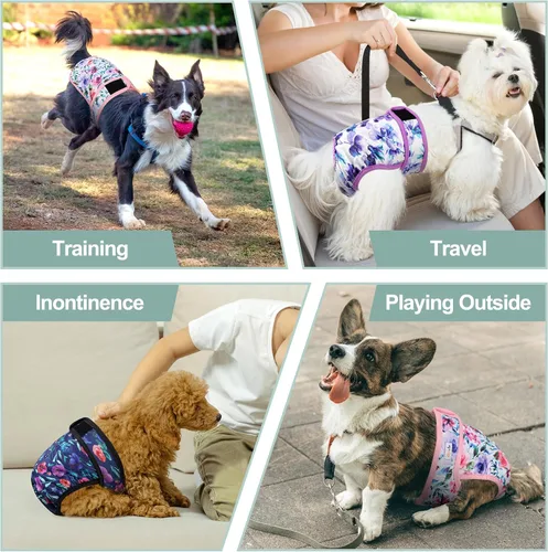 Vista 6 de Pañales para perras hembra, pañales reutilizables para perritos en celo, altamente absorbentes para la incontinencia de mascotas, con broches