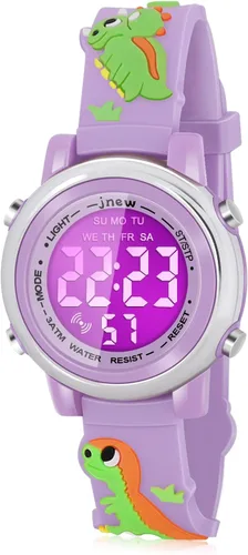 Vista 8 de Viposoon Relojes para niños con alarma impermeable, regalos de dinosaurios para niños y niñas de 3 a 10 años Verde militar
