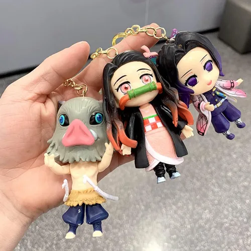 Vista 3 de Llavero de anime Kamado Nezuko Tanjirou Cosplay Demon Slayer Figura colgante lindo adorno