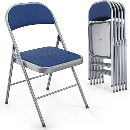 Vista 19 de VINGLI Paquete de 4 sillas plegables con asientos acolchados, marco de metal con asiento y respaldo de tela, capacidad de 350 libras, color negro