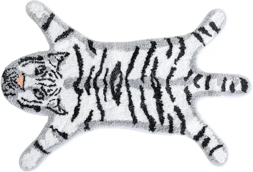 Vista 7 de Alfombra personalizada con estampado de tigre, bonita alfombra de felpa de tigre sintético, antideslizante, decoración del hogar, tapete esponjoso