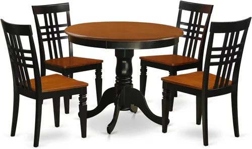 Vista 10 de East West Furniture El juego de habitación ANLG3-BCH-W de 3 piezas contiene una mesa de cocina redonda con pedestal y 2 sillas de comedor, 36 x 36
