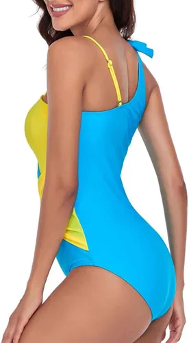 Vista 5 de Traje de baño de UNA pieza para Mujer Cintura Cincher Cuerpo Traje de baño contraste Color Monokini natación volantes