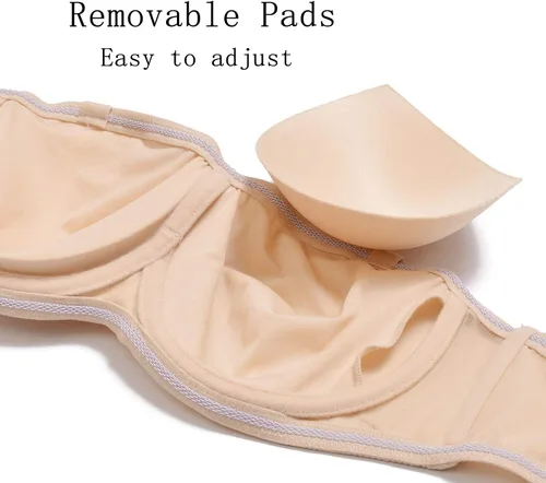 Vista 5 de DHX Brasier bandeau sin tirantes para mujer con correas transparentes, almohadillas extraíbles multidireccional, tallas grandes, para busto grande