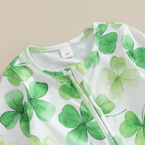 Vista 5 de Beautooly Trajes irlandeses para bebé niña, lindo mameluco de manga larga con lazo para la cabeza, día de San Patricio, ropa para recién nacida