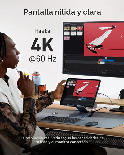 Vista 5 de Anker Hub USB C para iPad, 551 USBC Hub (8 en 1), con soporte plegable para tableta, HDMI 4K, 2 puertos de datos USB-A, para iPad Pro 5ª