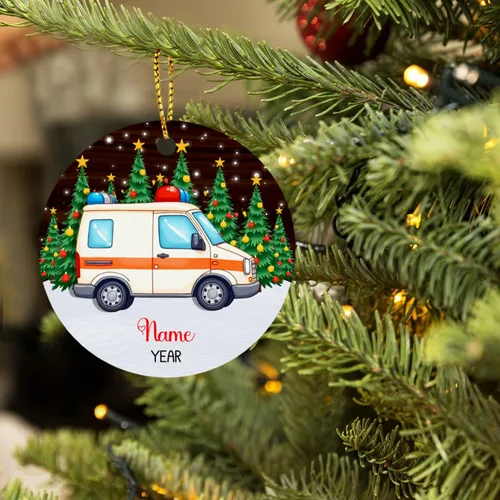 Vista 5 de Adorno de Navidad de ambulancia 2023, adorno de ambulancia personalizado con nombre y año, adorno paramédico personalizado, decoración colgante