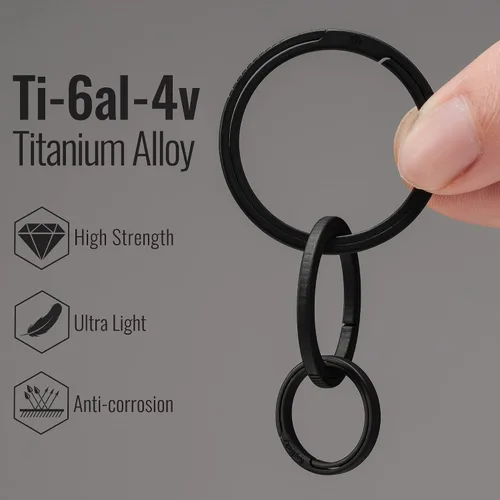 Vista 8 de KeyUnity Titanium Flat Key Rings, 332517.5mm Side Pushing Split Ring for Key Carabiner Flashlight Knife Dog ID Collar Tag