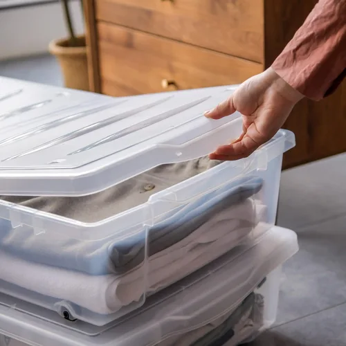 Vista 5 de Citylife 57 QT Cajas de Almacenamiento de Plástico Debajo de la Cama con Tapas de Doble Apertura Transparentes Contenedores de Almacenamiento Debajo