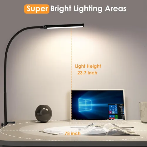 Vista 7 de ShineTech Lámpara de escritorio LED con abrazadera, con clip que cuida los ojos, luz de escritorio con 3 modos de color y atenuación continua