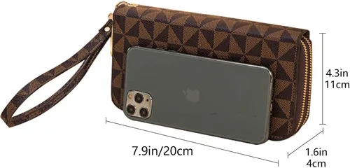 Vista 20 de Veki Billetera para mujer con doble cremallera y correa para la muñeca, monedero de cuero para tarjetas de crédito para mujeres y hombres, Negro A