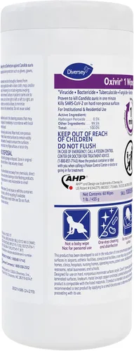 Vista 4 de Oxivir Diversey 1 toallitas desinfectantes, limpiador de peróxido de hidrógeno AHP, limpiador multisuperficie para uso doméstico y comercial