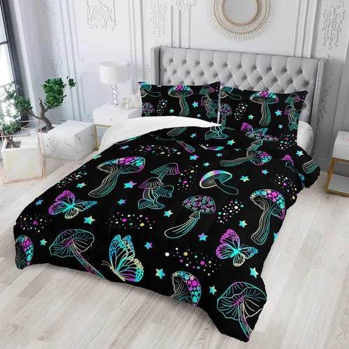 Vista 9 de Juego de edredón de mariposa tamaño individual para niñas, niños y adultos, juego de ropa de cama con patrón de flores de lavanda, juego de cama