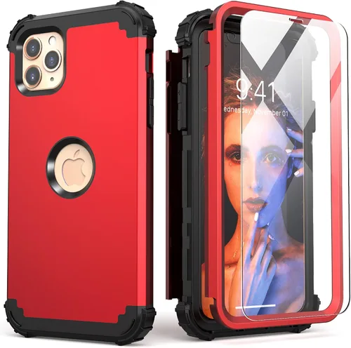 Vista 11 de IDweel Funda para iPhone 11 Pro Max con protector de pantalla de vidrio templado, híbrida 3 en 1 a prueba de golpes, delgada, resistente, cubierta