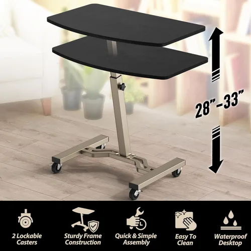 Vista 3 de Le Crozz Carrito móvil ajustable del balanceo del escritorio del soporte del ordenador portátil de la altura, altura ajustable de 28" a 33