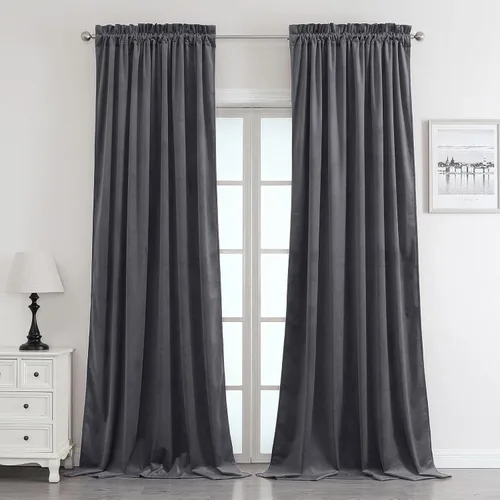 Vista 9 de Benedeco - Cortinas de terciopelo burdeos para ventana de dormitorio con pompón, cortinas de lujo súper suaves, oscurecimiento y aislamiento térmico