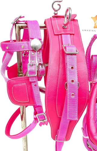 Vista 5 de Arnés de conducción de nailon unisex en color rosa para carro de caballo individual rosa (Cob)