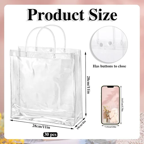 Vista 2 de BESARME Paquete de 30 bolsas de regalo transparentes de 11 x 11 x 4 pulgadas con asa, bolsas de plástico grandes para regalo, bolsas transparentes