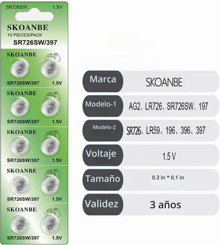 Vista 2 de SKOANBE SR726SW 397 1.5V Batería de reloj de óxido de plata, 10 paquetes