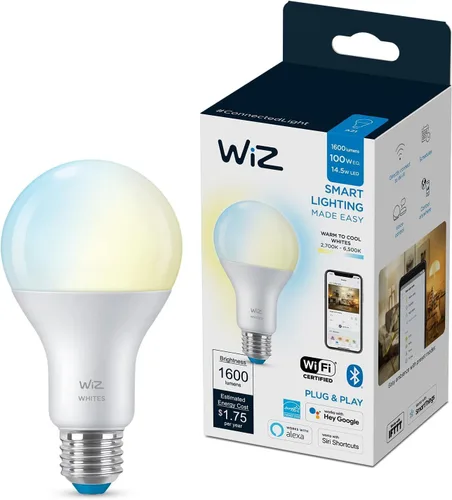 Vista 9 de WiZ Connected Bombillas inteligentes LED A19 de 100 W, sintonizables, color blanco, se conecta a tu Wi-Fi, bombilla inteligente E26, controla