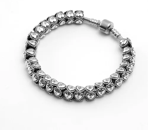 Vista 2 de Abalorio de plata de ley 925, letras del alfabeto, inicial, nombre, corazones, espaciador, para pandora y pulseras o collares similares