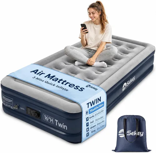 Vista 11 de Sekey Colchón de aire completo con bomba incorporada, cama de aire elevada Negro