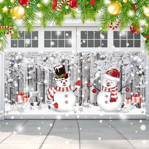Vista 8 de Qeeenar Decoraciones Navideñas para Puerta de Garaje Establo de la Natividad Cubierta de Puerta de Garaje 6 x 13 pies Pesebre para Escena