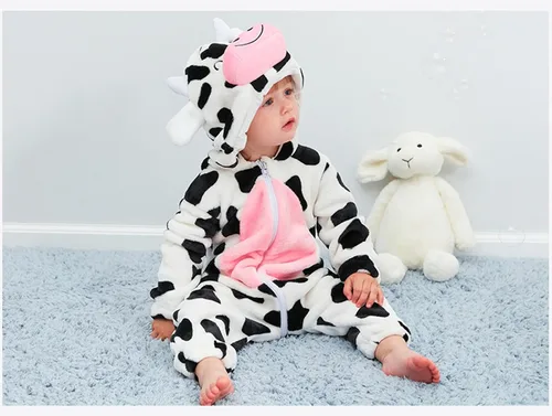 Vista 10 de Mameluco unisex de franela para bebé, disfraz de animal con capucha de dibujos animados
