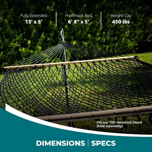 Vista 4 de Bliss Hammocks BH-410BK Hamaca clásica de cuerda con barra esparcidora Negro