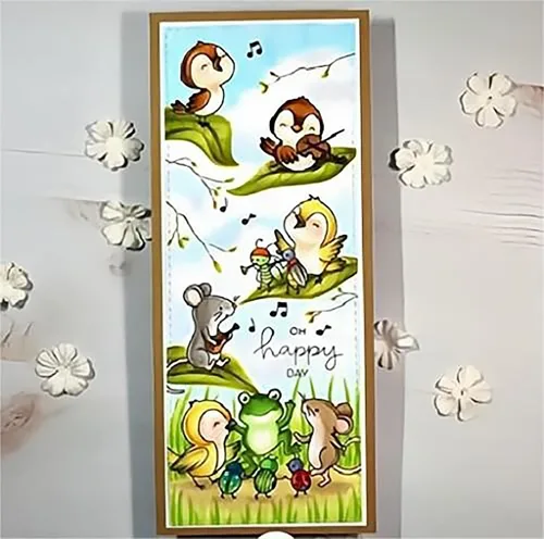 Vista 4 de Happy Bird - Juego de sellos y troqueles transparentes de silicona para hacer tarjetas, plantillas de corte de metal para álbumes de recortes, álbum