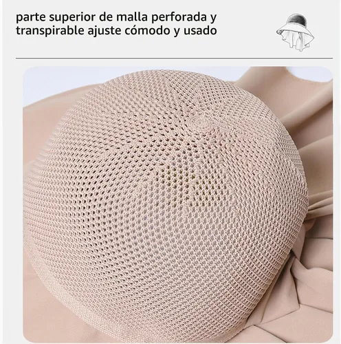 Vista 8 de Sombreros de sol de ala ancha para mujer con cubierta de cuello chal transpirable protección UV verano playa pesca gorra