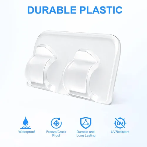 Vista 2 de Ganchos para clips de luces de cadena para exteriores: 25 piezas de clips de cable resistentes con tiras adhesivas impermeables para colgar luces