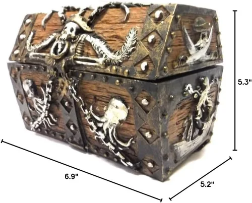 Vista 4 de PTC Figura de caja de joyería de pirata con calavera y cadena de 5,5 pulgadas