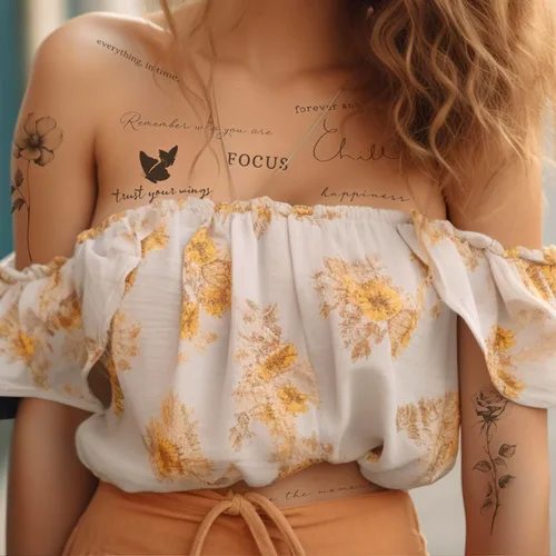 Vista 4 de Tatuajes temporales realistas – 60 hojas de tatuajes falsos pequeños, 30 piezas de tatuajes significativos con escrituras y palabras, 30 calcomanías
