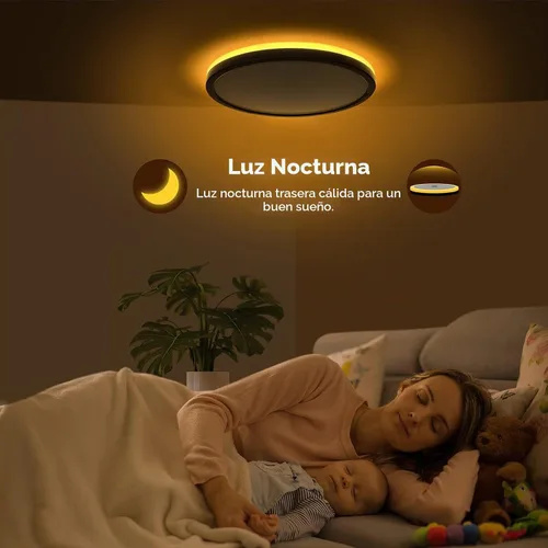 Vista 2 de Matane Paquete de 2 luces LED de techo empotradas con luz nocturna, lámpara de techo regulable de 12 pulgadas y 24 W, 3000 K/4000 K/5000 K Negro