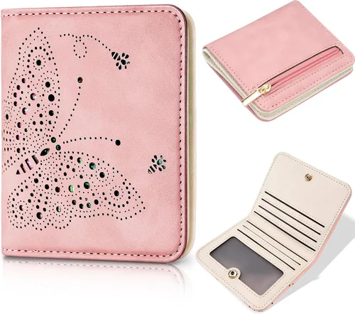 Vista 28 de Toughergun Billetera para mujer, con bloqueo Rfid, pequeña, compacta, plegable, de lujo, de cuero, con bolsillo para mujer, minivestido con ventana