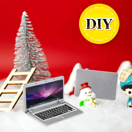 Vista 6 de Muebles de casa de muñecas en miniatura para computadora portátil a escala 1:12, muebles para casa de muñecas, accesorios para casas de muñecas