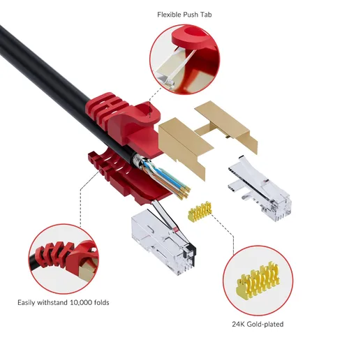 Vista 3 de Cable Ethernet Cat 6E Cat 7 para exteriores de 25 pies, cable de Internet blindado resistente de 10 Gbps de 25 a 300 pies, POE, SFTP, entierro