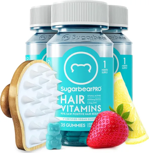 Vista 8 de SugarBearPro Vitamina para el cabello en gomitas, suministro para 1 mes, biotina extra de 6000 mcg para el crecimiento del cabello, vitamina B12