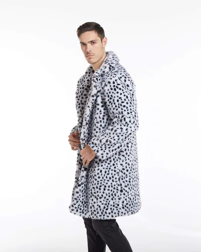 Vista 5 de UMREN Abrigos de piel sintética de leopardo para hombre, chaqueta larga de lujo, parka cárdigans