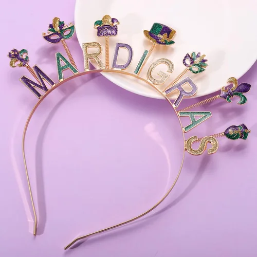 Vista 5 de CEALXHENY Diademas de Mardi Gras para mujer, accesorios de Mardi Gras, máscara de flor de Lis para el cabello, carnaval, desfile de fiesta