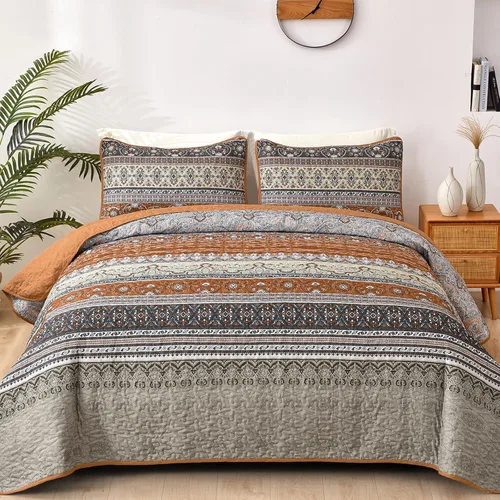 Vista 27 de WONGS BEDDING Juego de edredón bohemio tamaño individual, juego de ropa de cama azul bohemio individual, colcha de microfibra ligera con funda